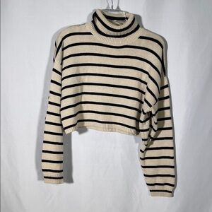 ISALIS WOMENS BLACK CREAM SEMI CROPPED TURTLENECK SWEATER SMALL